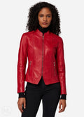 Nova - Women's Cropped Red Leather Jacket